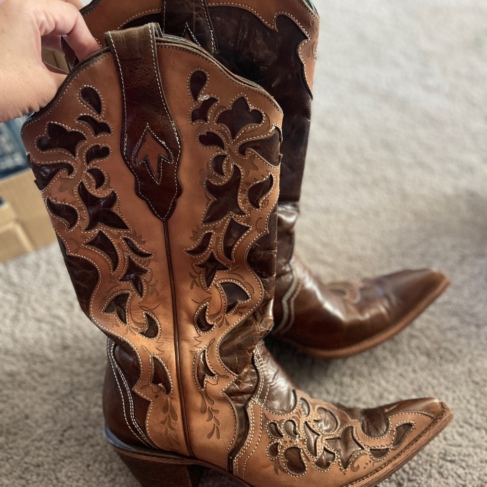 Corral Tan and Brown Heeled Boots